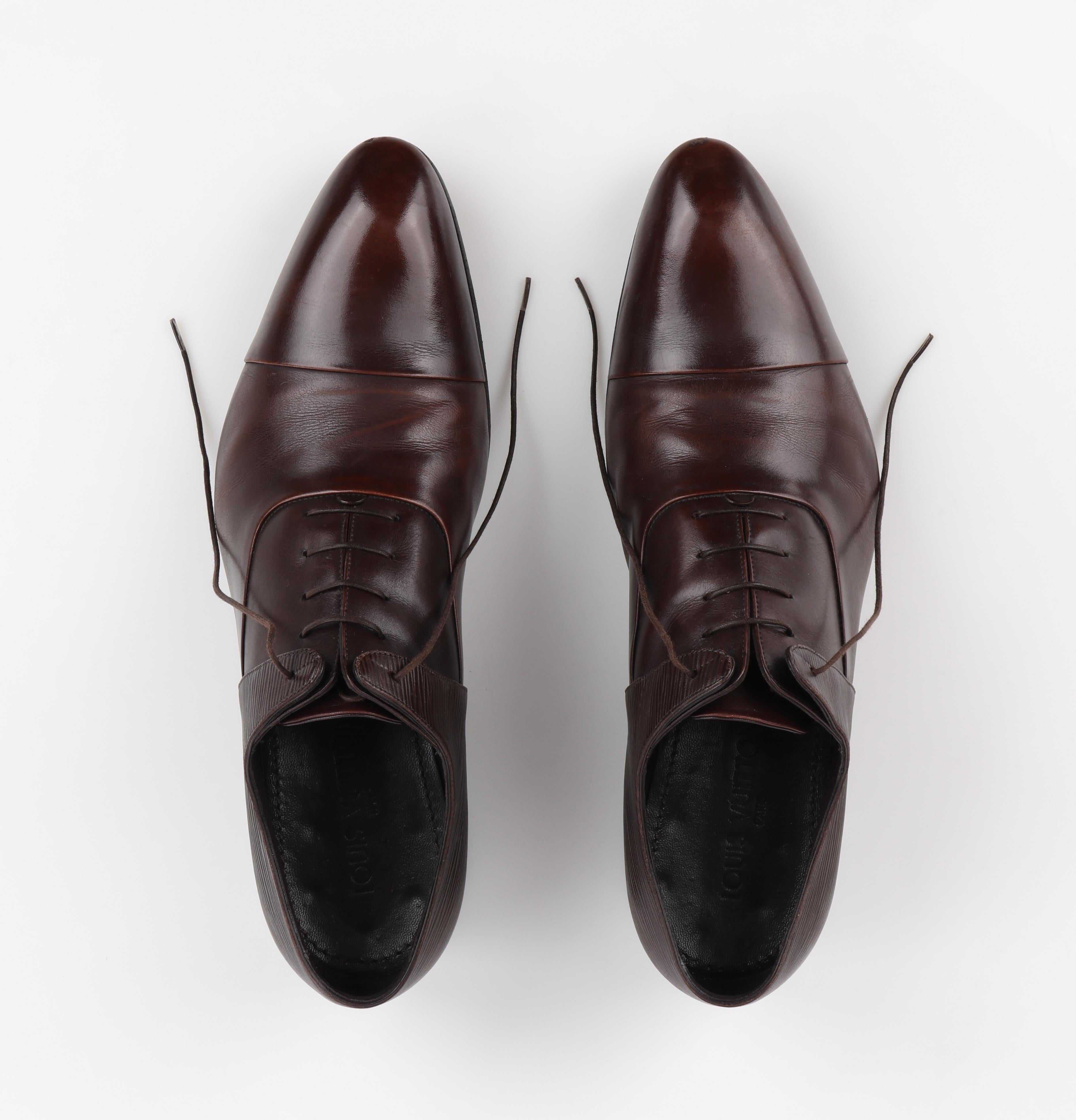 LOUIS VUITTON Dark Brown Polished Epi Leather Classic Cap Toe Dress Shoes 1