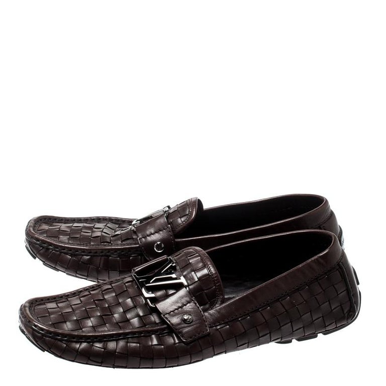 Louis Vuitton Dark Brown Woven Leather Monte Carlo Loafers Size 43 For ...