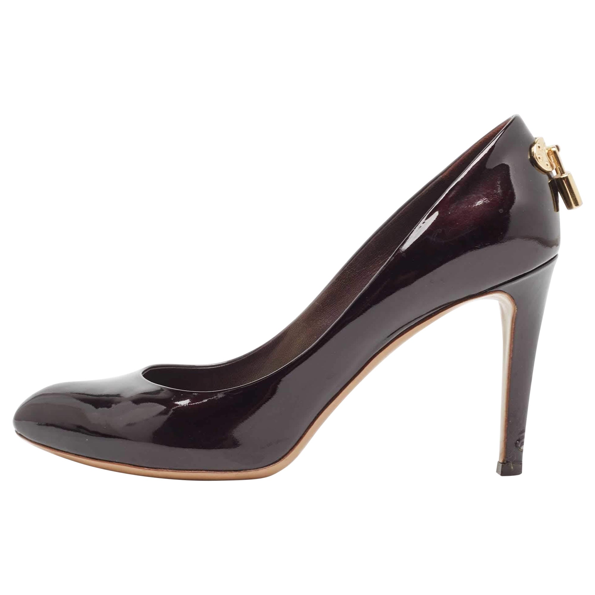 Louis Vuitton Dark Burgundy Patent Leather Lock It Pumps Size 37