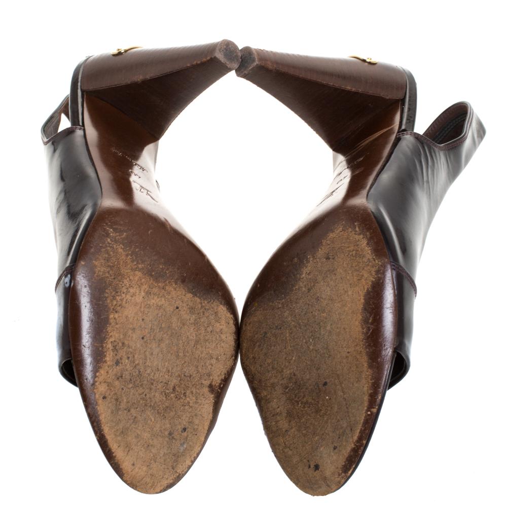 Black Louis Vuitton Dark Burgundy Patent Leather Open Toe Slingback Sandals Size 40