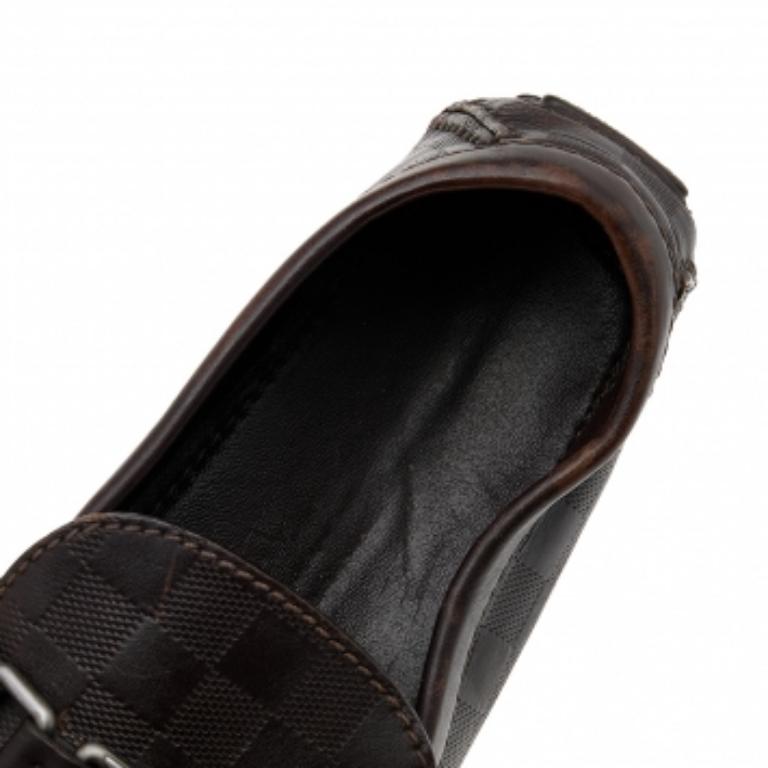 Men's Louis Vuitton Dark Damier Embossed Leather Hockenheim Slip On Loafers Size 43.5