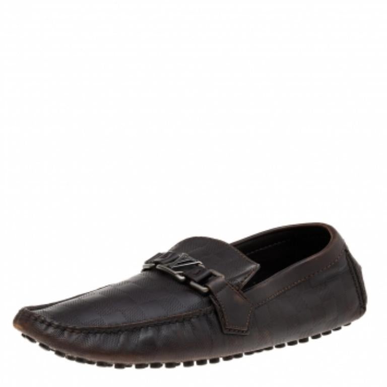 Louis Vuitton Dark Damier Embossed Leather Hockenheim Slip On Loafers Size 43.5 1