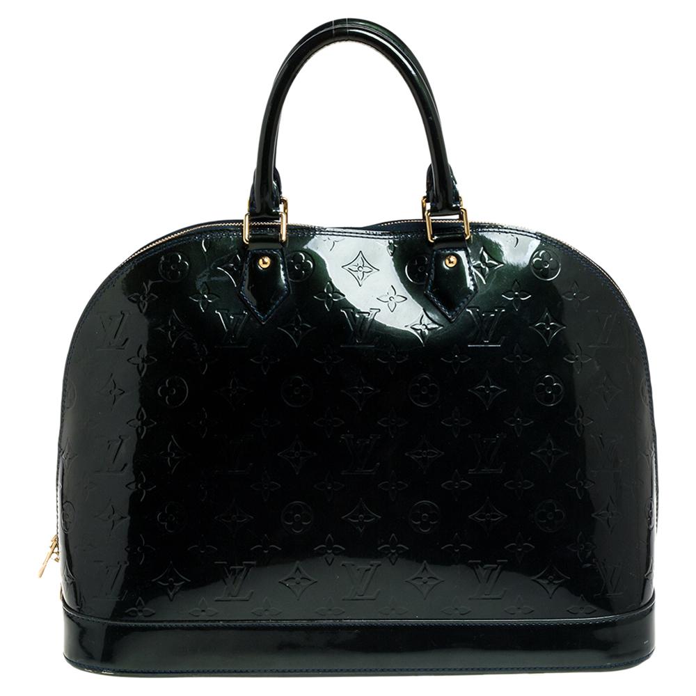 Black Louis Vuitton Dark Green Monogram Vernis Leather Alma GM Bag