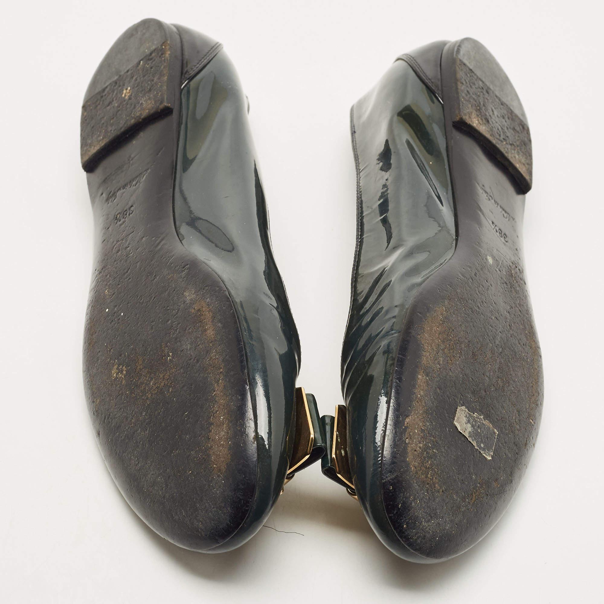 Louis Vuitton Dark Green Patent Leather Ballet Flats Size 38.5 1