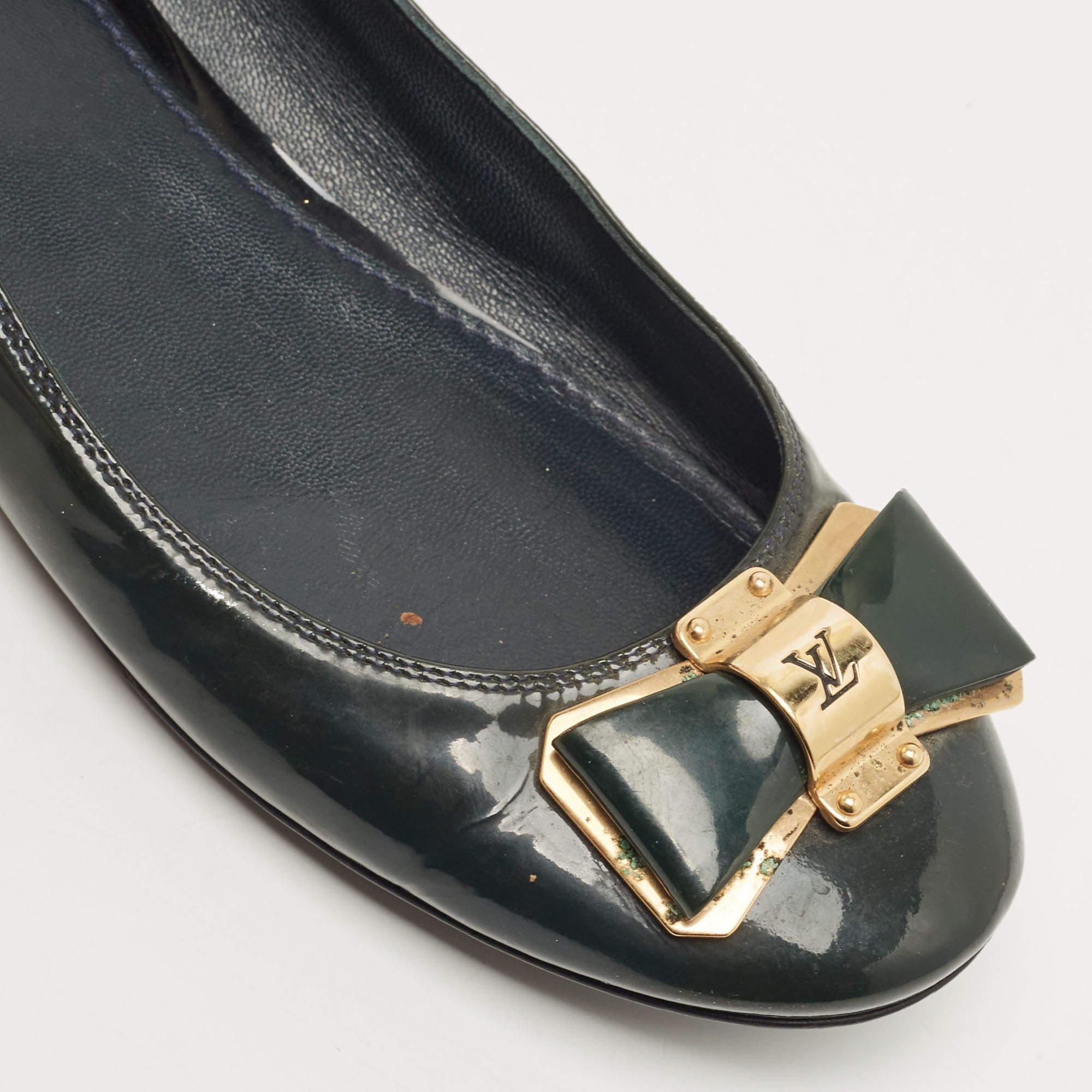 Louis Vuitton Dark Green Patent Leather Ballet Flats Size 38.5 2