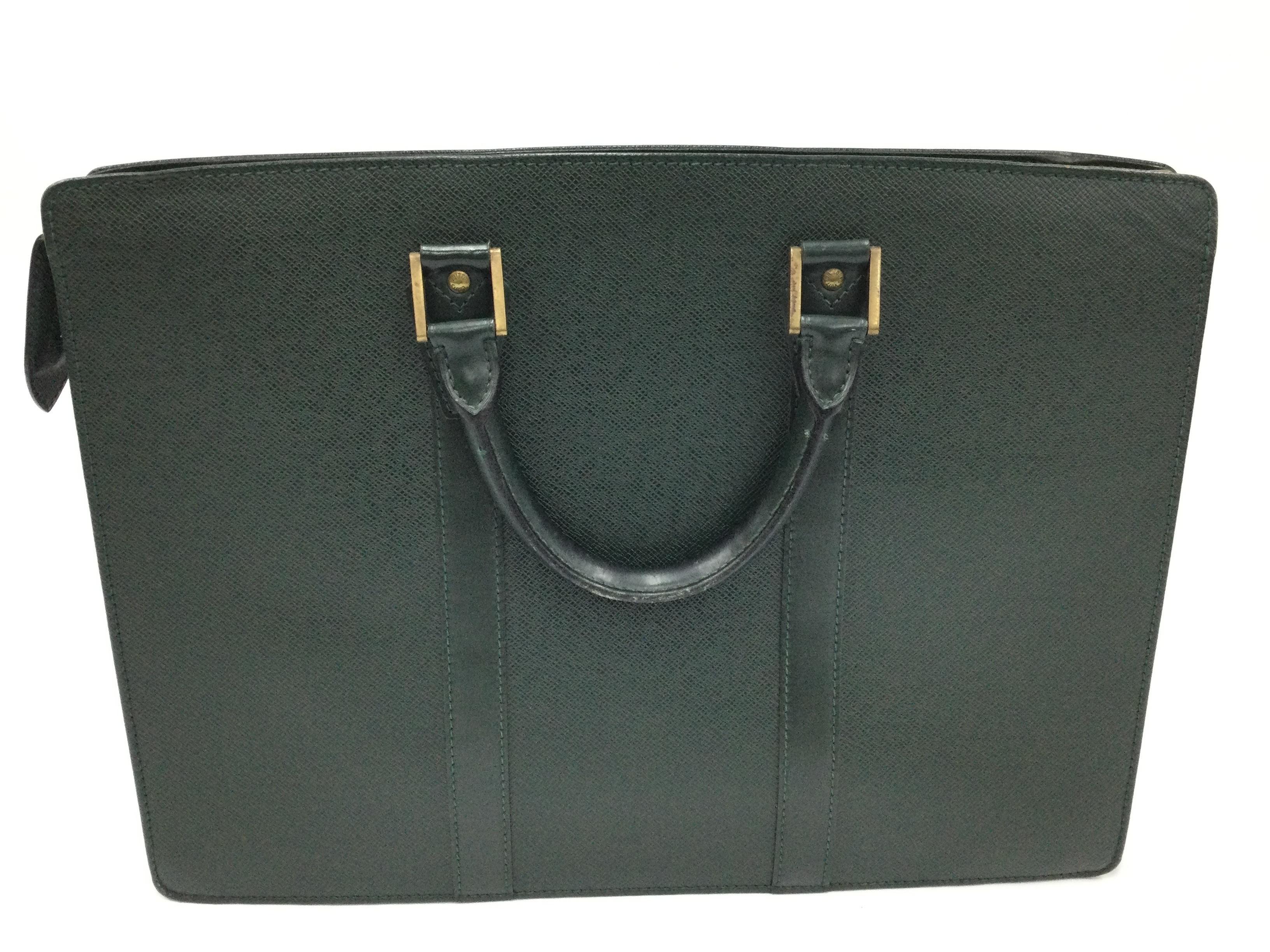 Black Louis Vuitton Dark Green Taiga Leather Lozan Briefcase