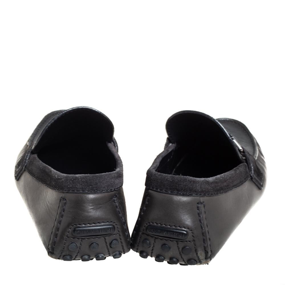 Men's Louis Vuitton Dark Grey/Black Leather & Suede Hockenheim Slip On Loafer Size40.5