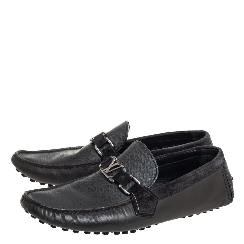 Louis Vuitton Dark Grey/Black Leather & Suede Hockenheim Slip On Loafer Size40.5 1
