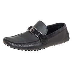 Louis Vuitton Dark Grey/Black Leather & Suede Hockenheim Slip On Loafer Size40.5