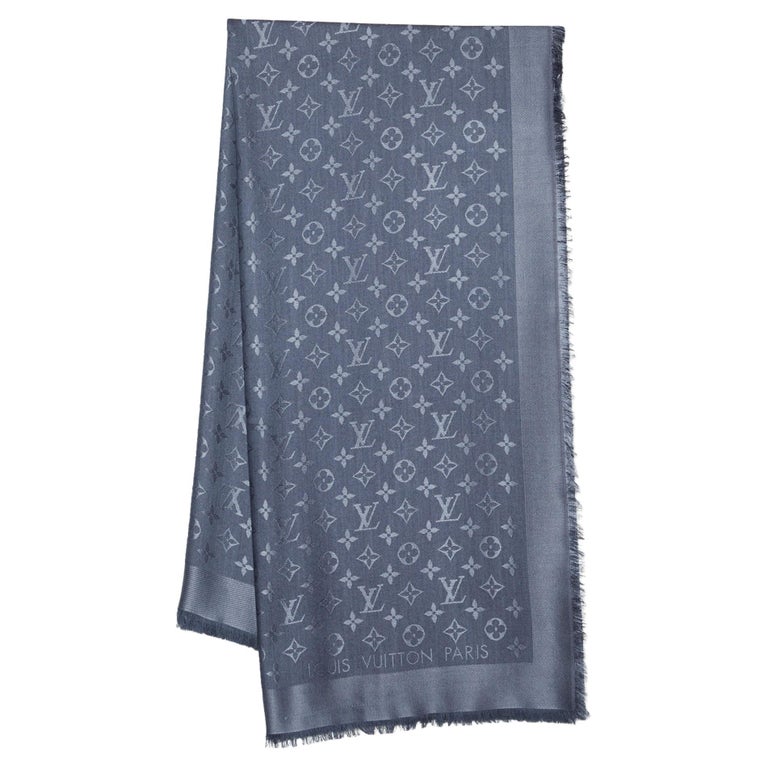 Louis Vuitton Brown Wool and Silk Monogram Shawl For Sale at 1stDibs