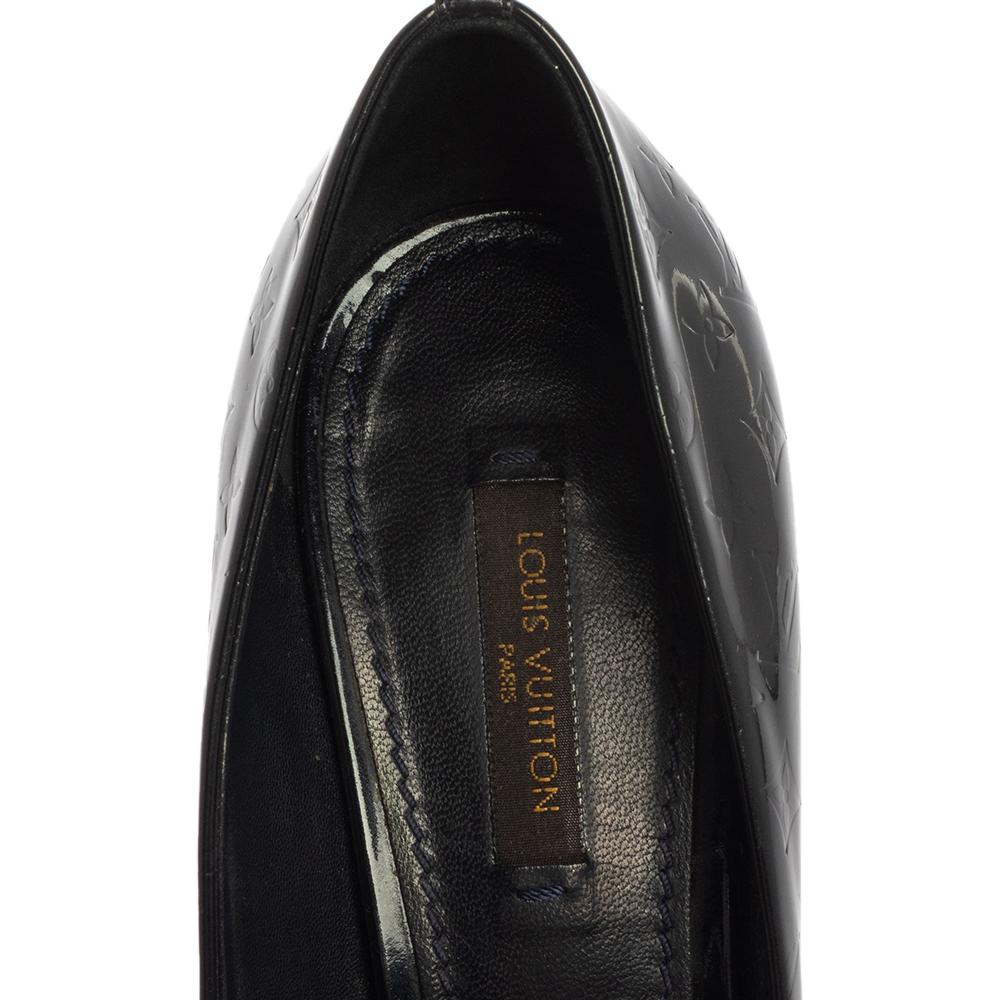 Louis Vuitton Dark Grey Monogram Vernis True Peep Toe Platform Pumps Size 37.5 2