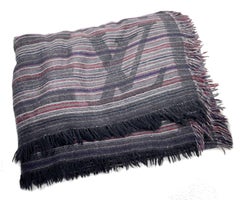 Louis Vuitton Dark Grey Stripe Cashmere Wool Shawl Scarf