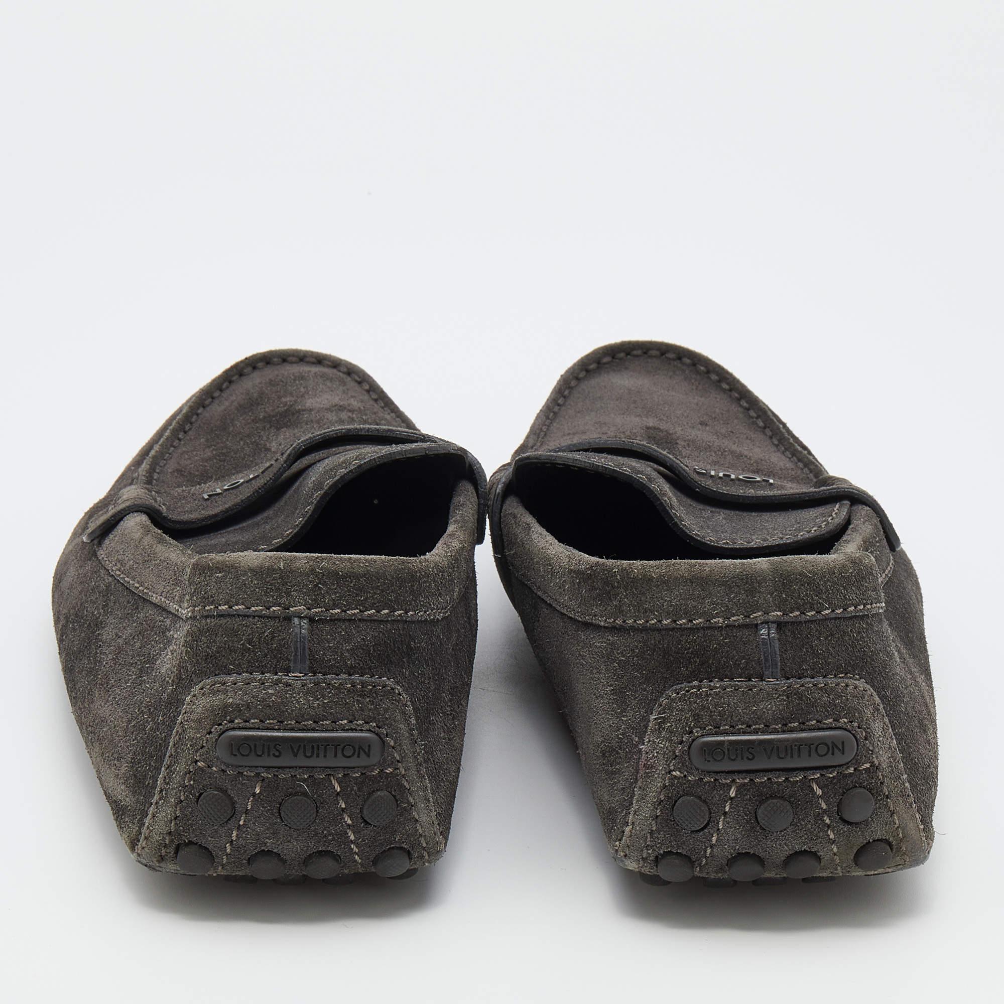 Men's Louis Vuitton Dark Grey Suede Slip On Loafers Size 43