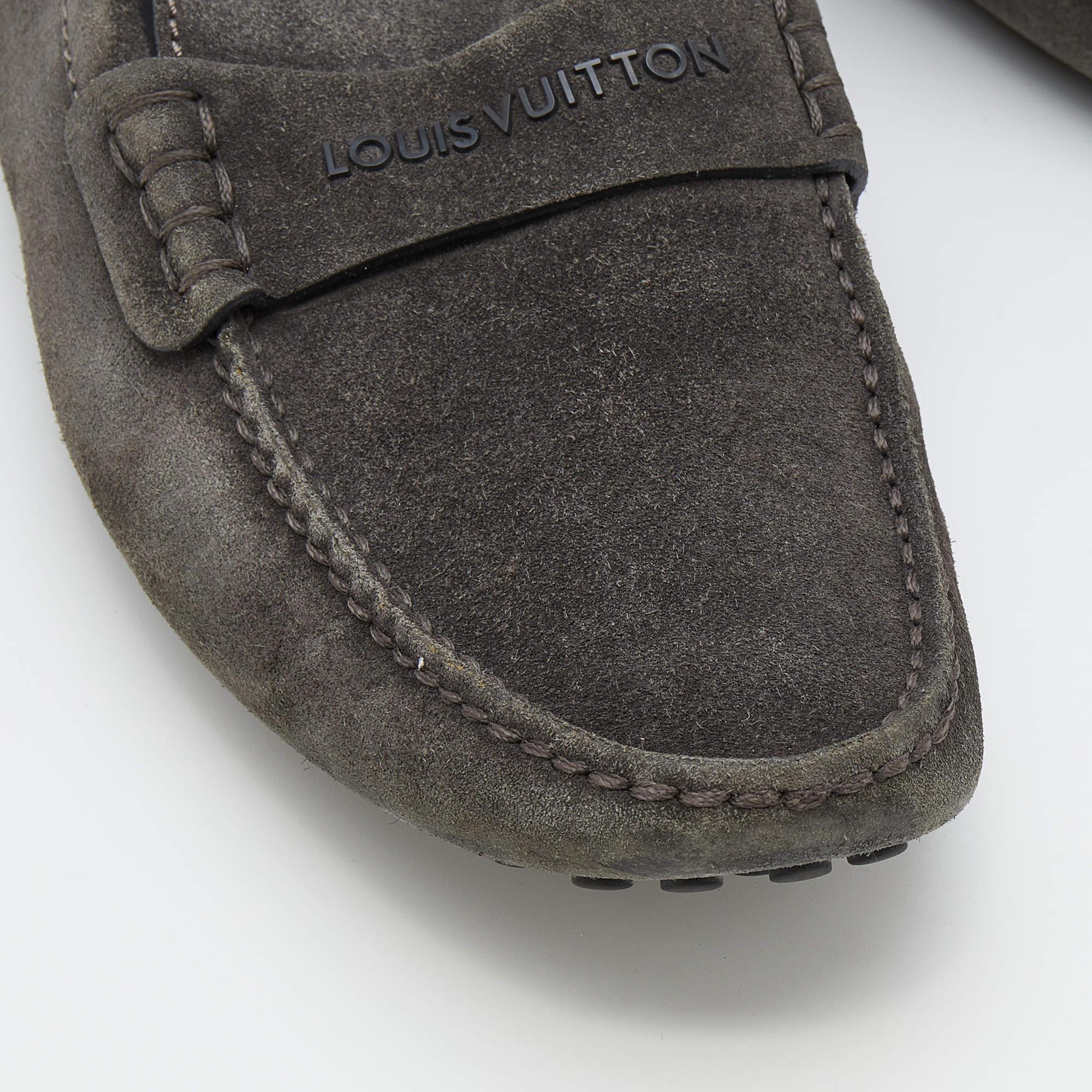 Louis Vuitton Dark Grey Suede Slip On Loafers Size 43 2