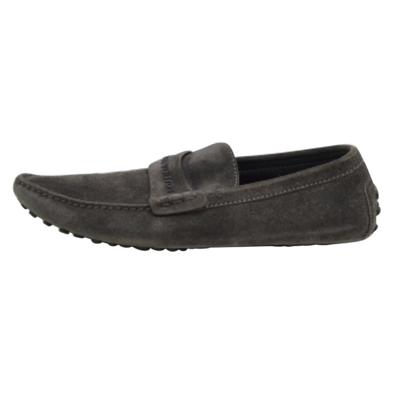 Louis Vuitton Dark Grey Suede Slip On Loafers Size 43