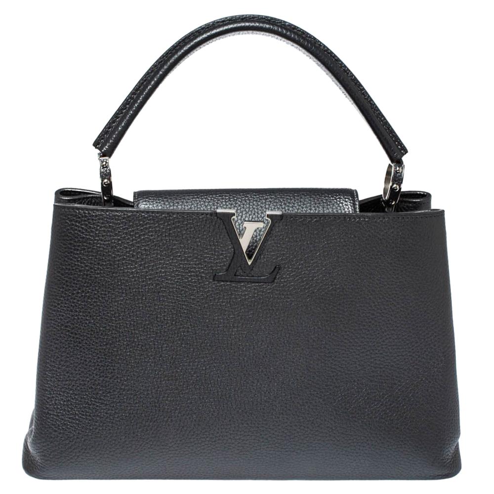 Louis Vuitton Dark Grey Taurillon Leather Capucines MM Bag
