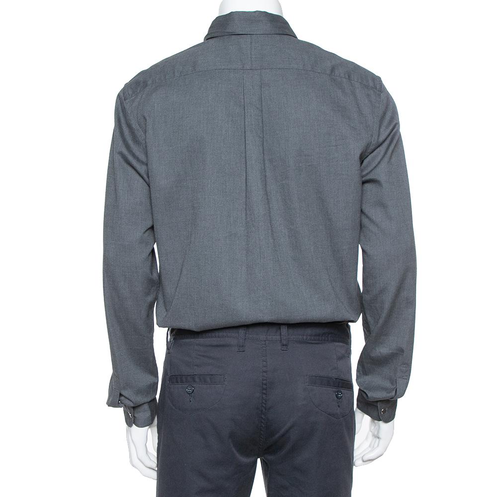Gray Louis Vuitton Dark Grey Textured Cotton Button Front Shirt XL