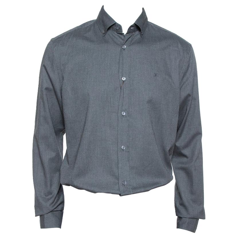 Louis Vuitton Dark Grey Textured Cotton Button Front Shirt XL