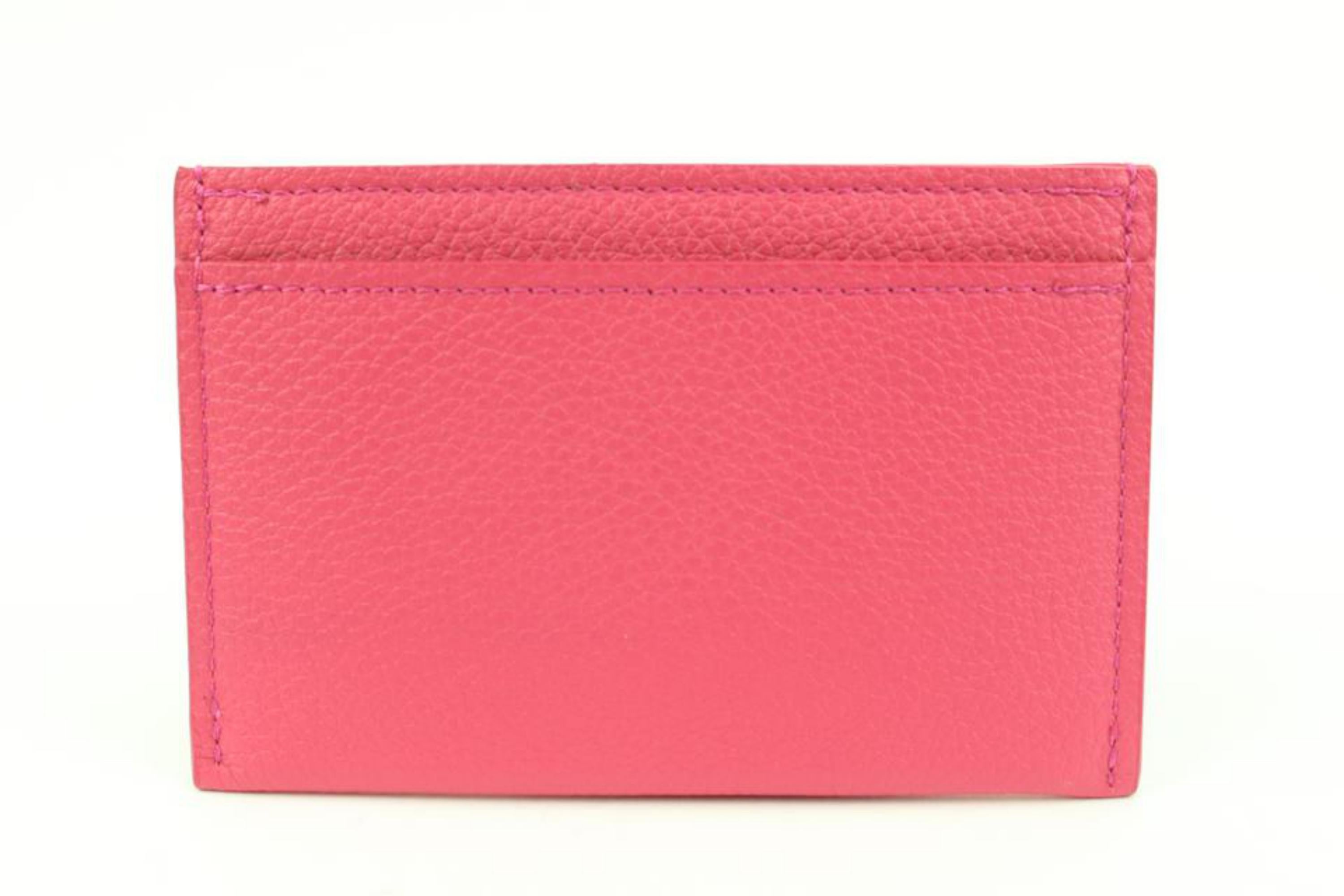 Louis Vuitton Dark Hot Pink Leather Lockme Card Holder Wallet Case 52lk32s In New Condition In Dix hills, NY