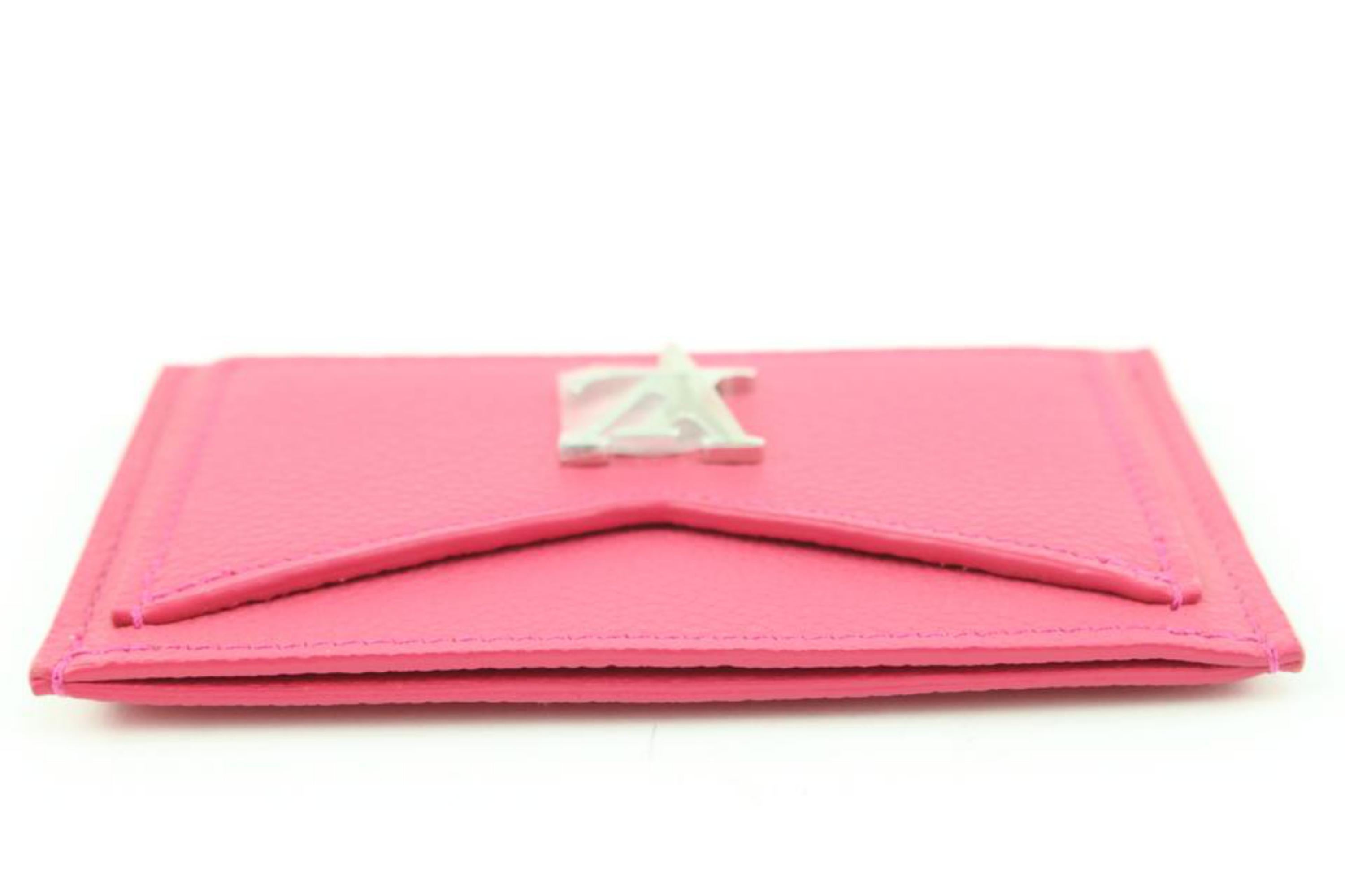 Women's Louis Vuitton Dark Hot Pink Leather Lockme Card Holder Wallet Case 52lk32s