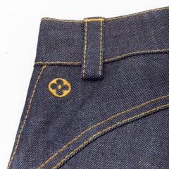 LOUIS VUITTON dark indigo blue denim overstitch foldover pocket shorts FR34  XS