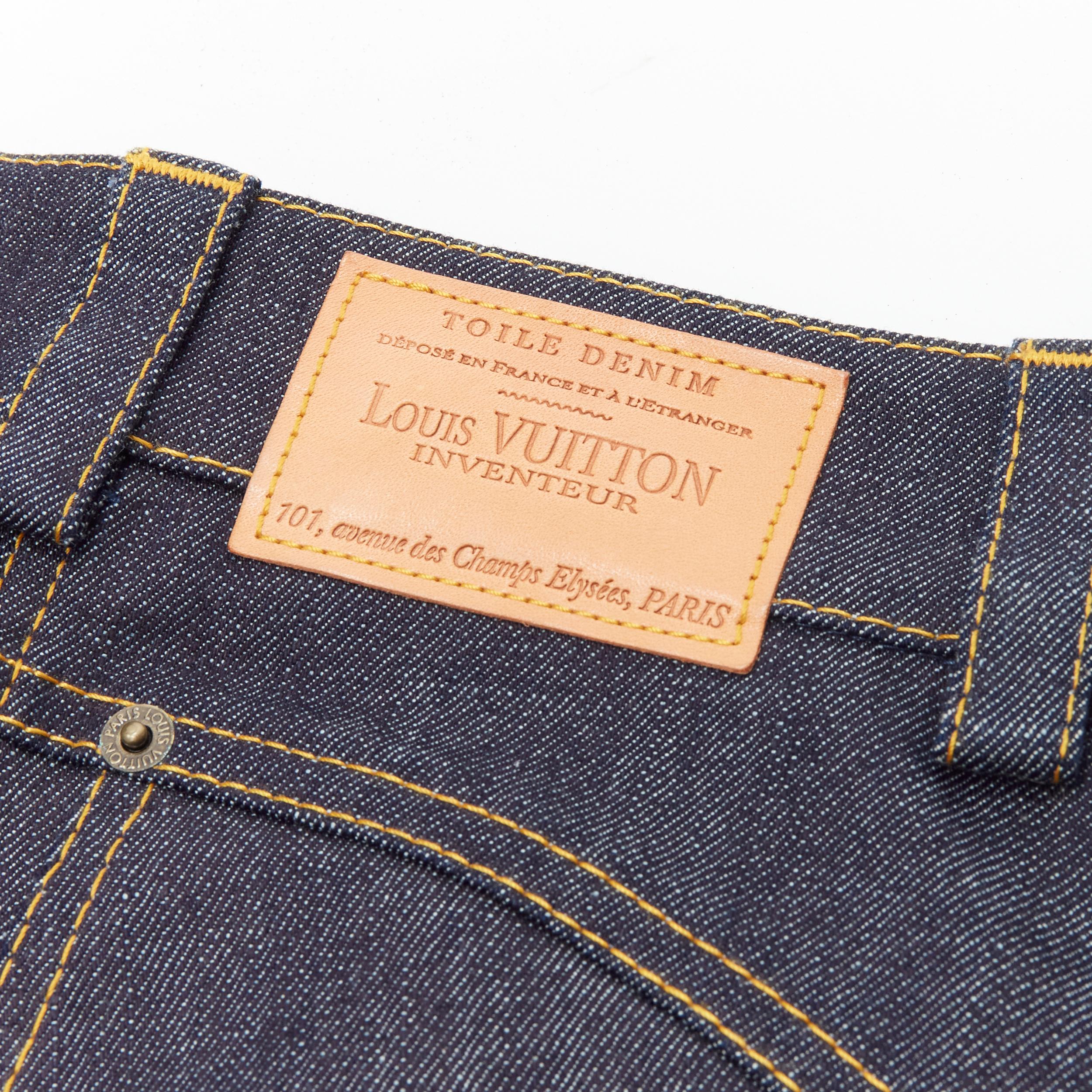 Women's LOUIS VUITTON dark indigo blue denim overstitch foldover pocket shorts FR34  XS