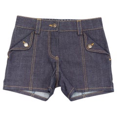 LOUIS VUITTON dark indigo blue denim overstitch foldover pocket shorts FR34  XS