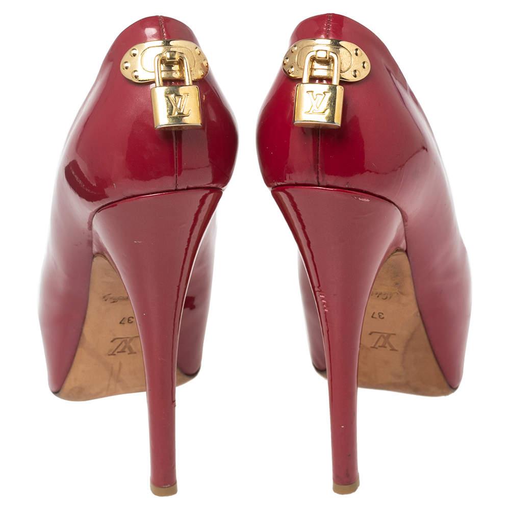 Women's Louis Vuitton Dark Pink Patent Leather Oh Really! Peep-Toe Pumps Size 37