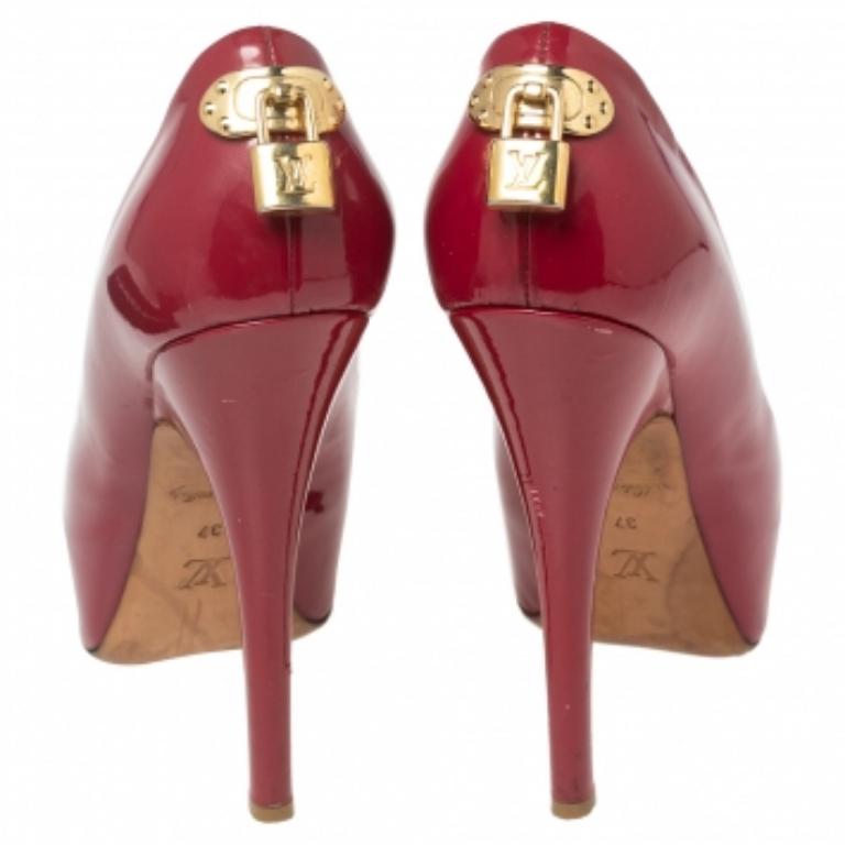 Louis Vuitton Dark Pink Patent Leather Oh Really! Peep-Toe Pumps Size 37 1