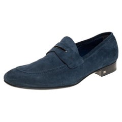 Louis Vuitton Dark Teal Blue Suede Penny Loafers Size 43.5