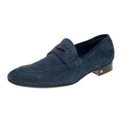 Louis Vuitton Dark Teal Blue Suede Penny Loafers Size 43.5