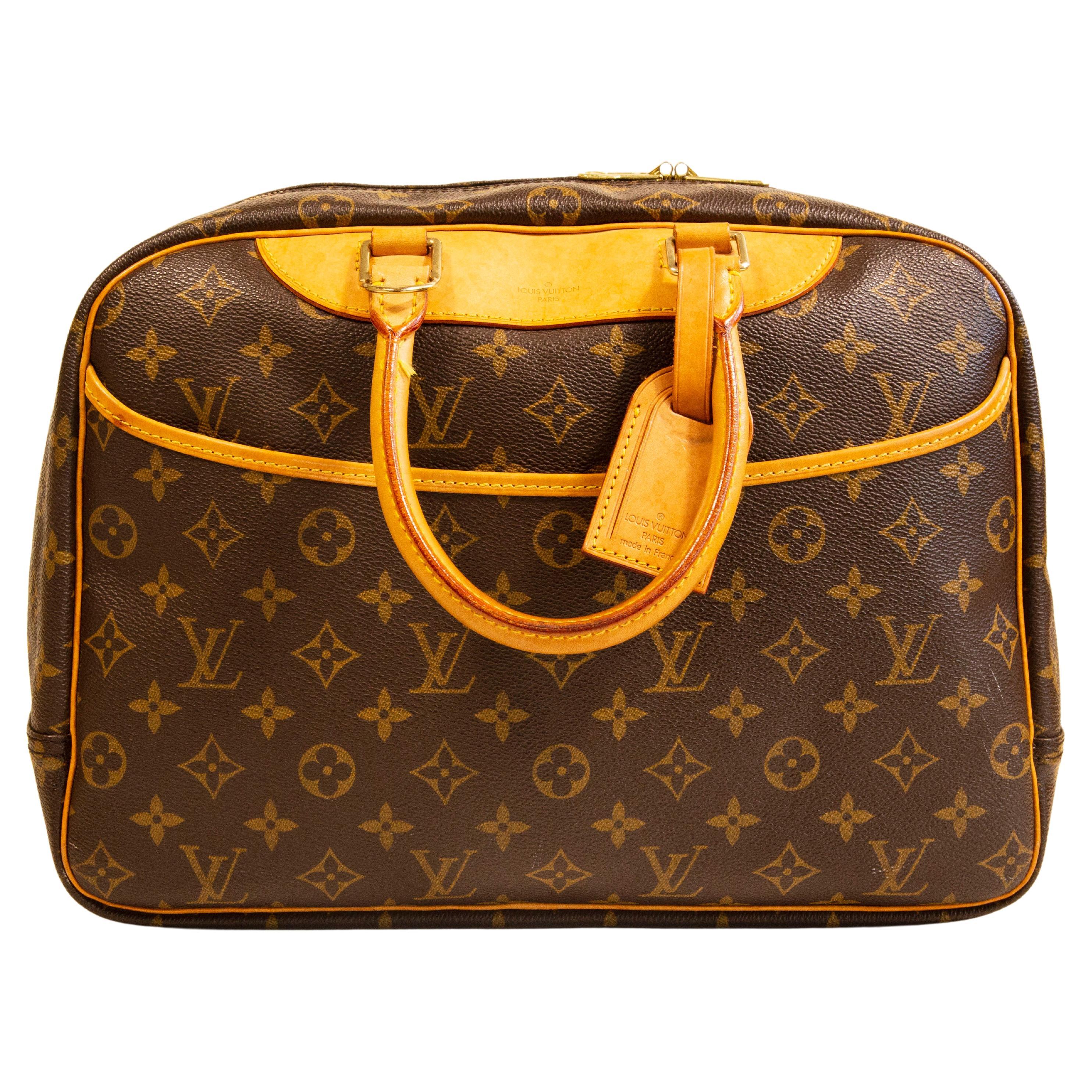 Louis Vuitton Deauville Handbag in Brown Monogram Canvas & Vachetta Leather 1997 For Sale