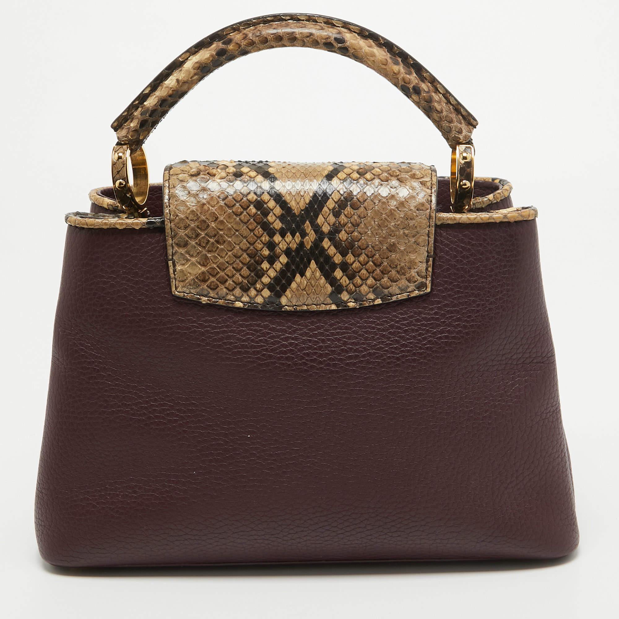Louis Vuitton Deep Purple/Beige Leather and Python Capucines BB Bag For Sale 14