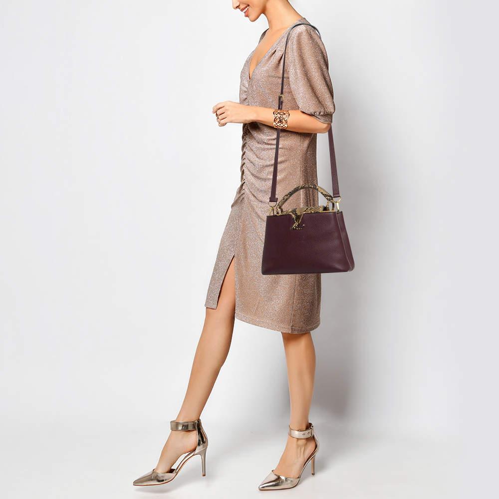 Louis Vuitton Deep Purple/Beige Leather and Python Capucines BB Bag In Good Condition For Sale In Dubai, Al Qouz 2