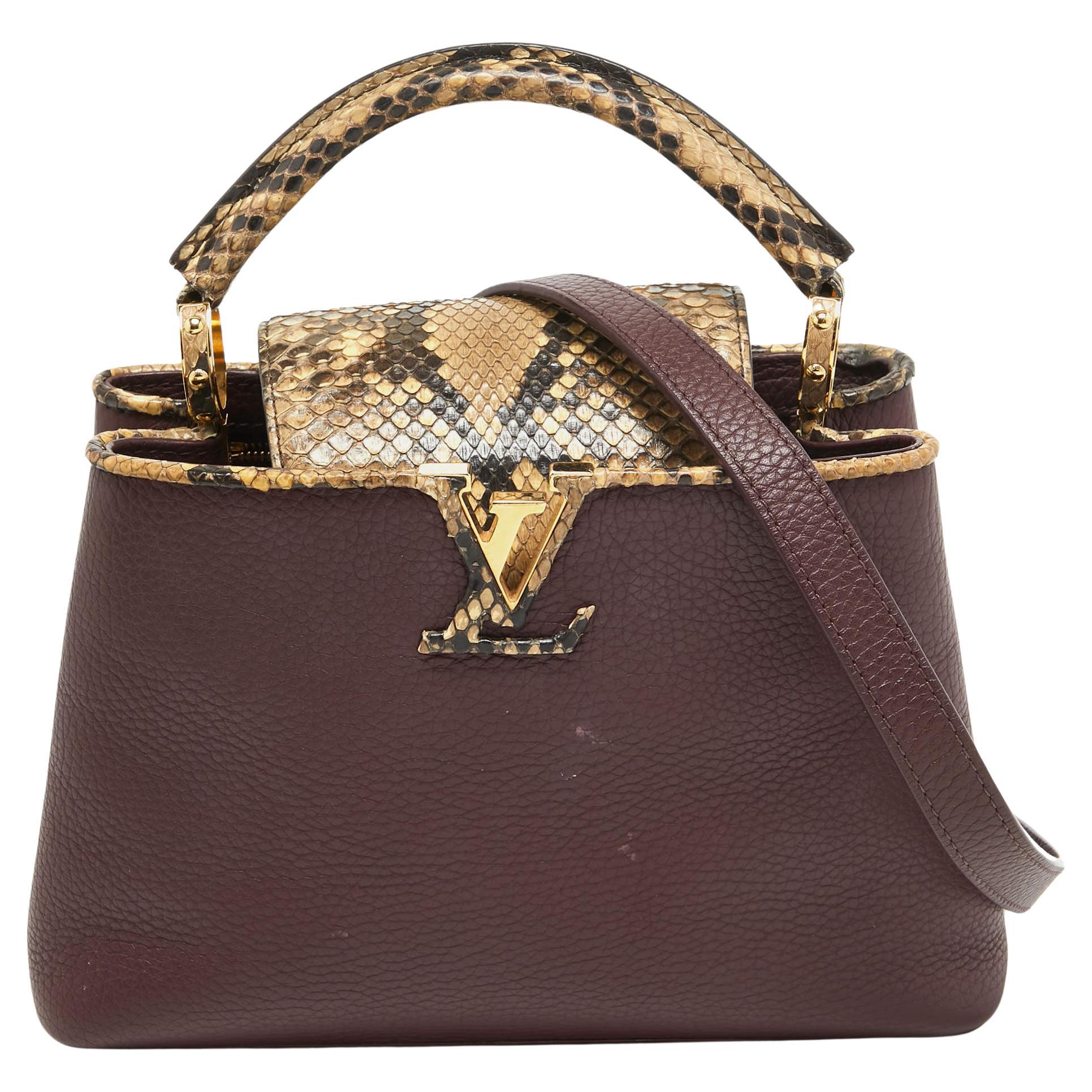 Louis Vuitton Deep Purple/Beige Leather and Python Capucines BB Bag For Sale