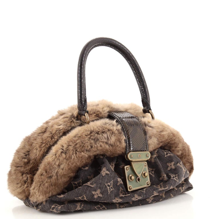 Louis Vuitton Demi Lune Handbag Denim with Fur and Lizard at