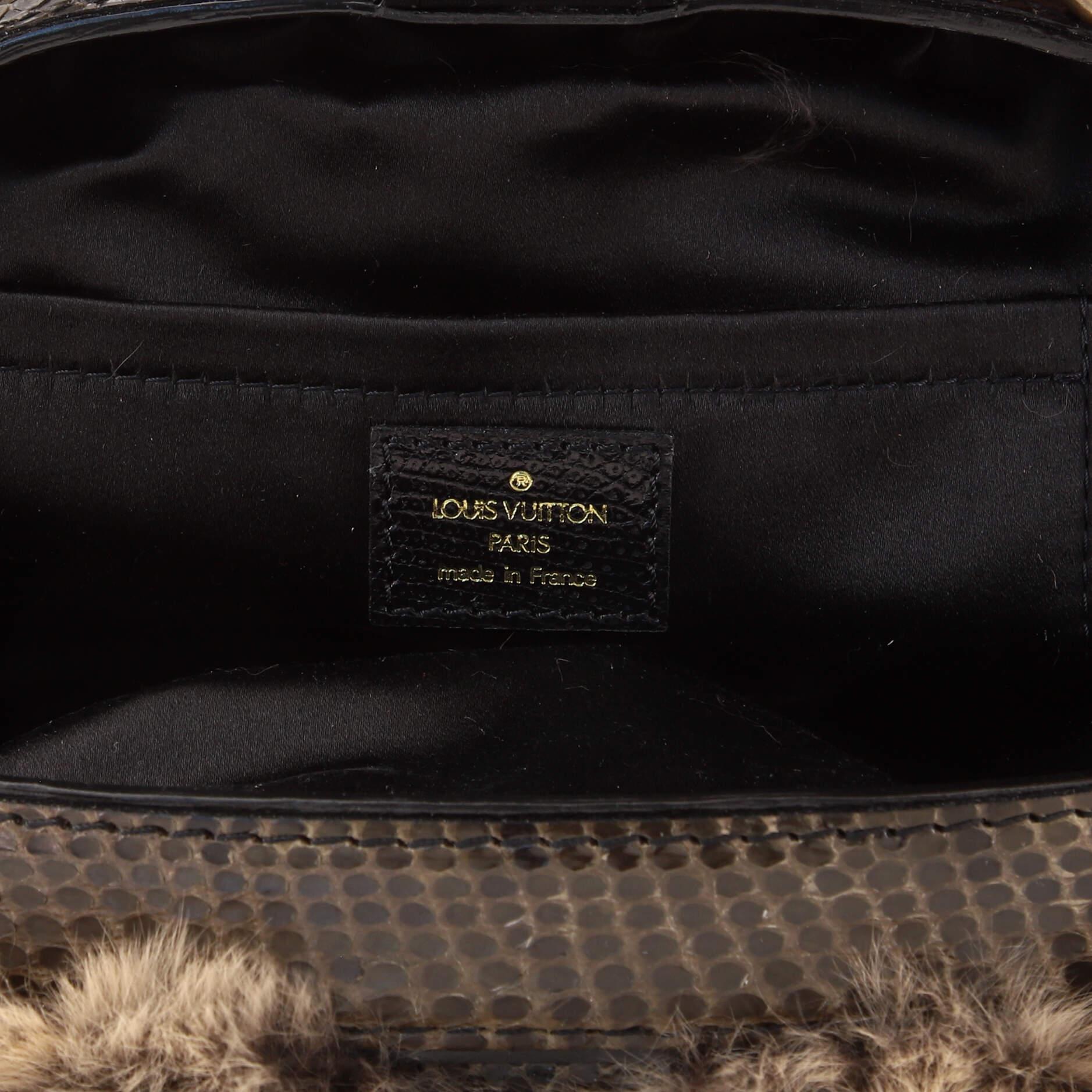 Women's or Men's Louis Vuitton Demi Lune Handbag Denim with Fur and Lizard