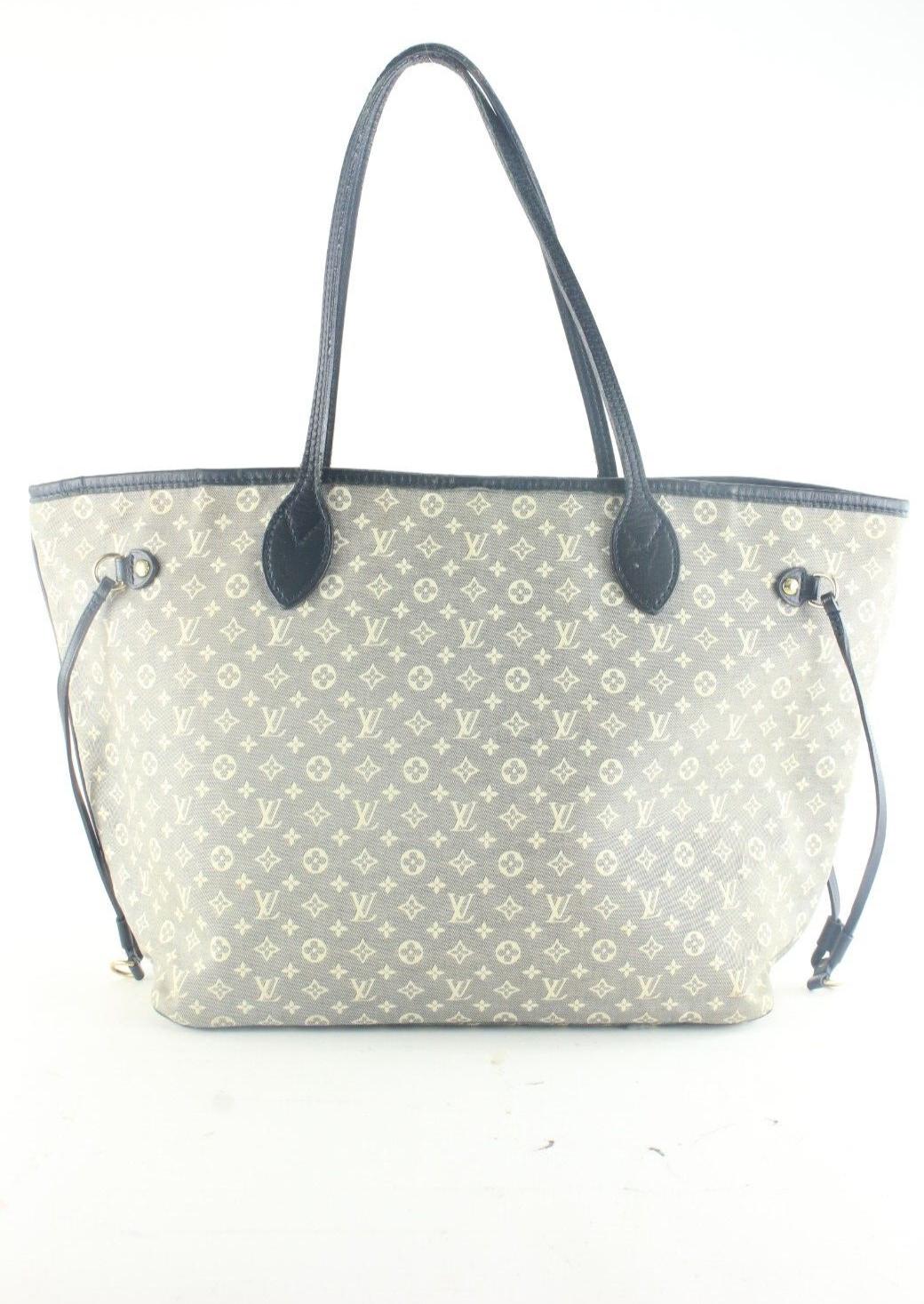 Louis Vuitton Denim Canvas Monogram Mini Lin Neverfull MM Grey Navy 2LV105K In Good Condition For Sale In Dix hills, NY