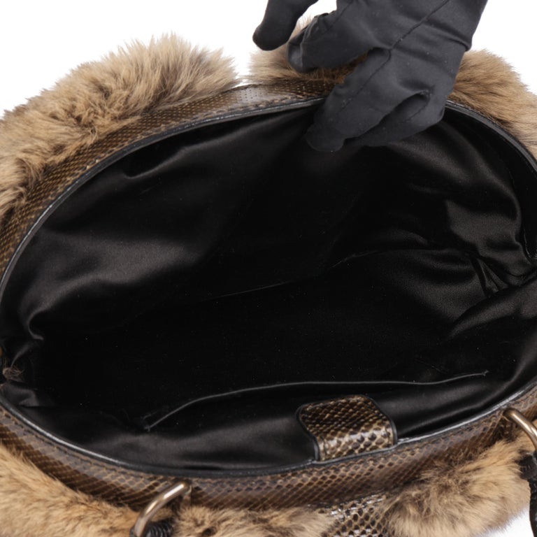 Louis Vuitton Demi Lune Handbag Denim with Fur and Lizard at