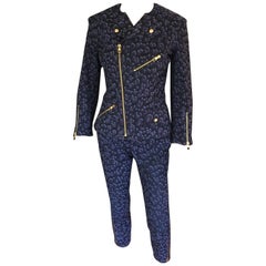 Vintage Louis Vuitton Denim Leopard Pattern Pants Jeans & Jacket 2 Piece Set Pantsuit