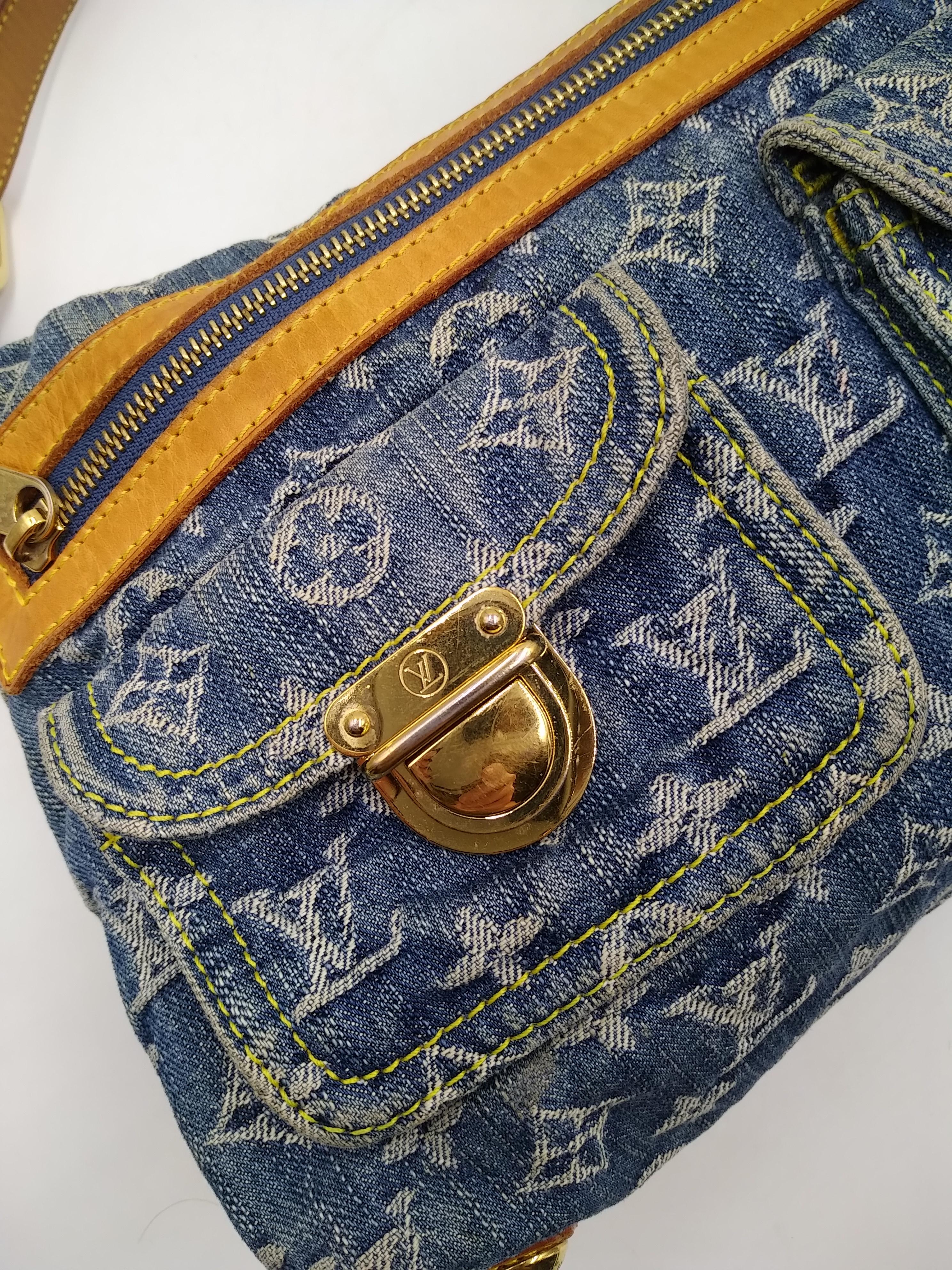 Louis Vuitton Denim Monogram Baggy PM Bag, 2008
- 100% authentic Louis Vuitton
- Blue monogram denim
- Adjustable flat leather strap
- Single zip closure
- Two gusseted pockets with push-lock closures, one outer zip pocket with leather trim