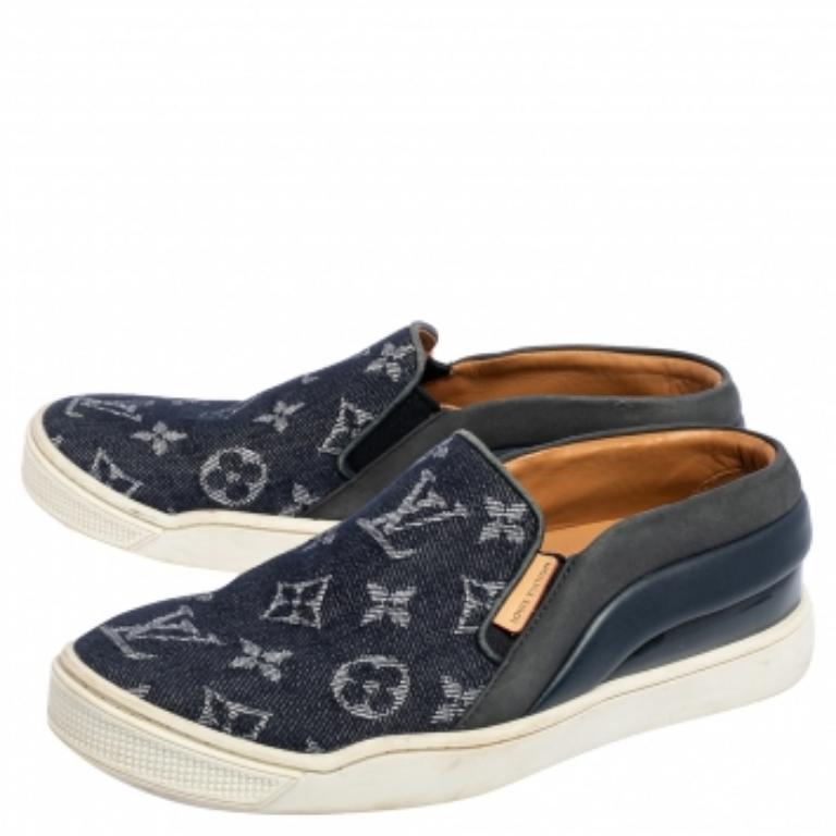 Black Louis Vuitton Denim Monogram Tempo Slip On Sneakers Size 34