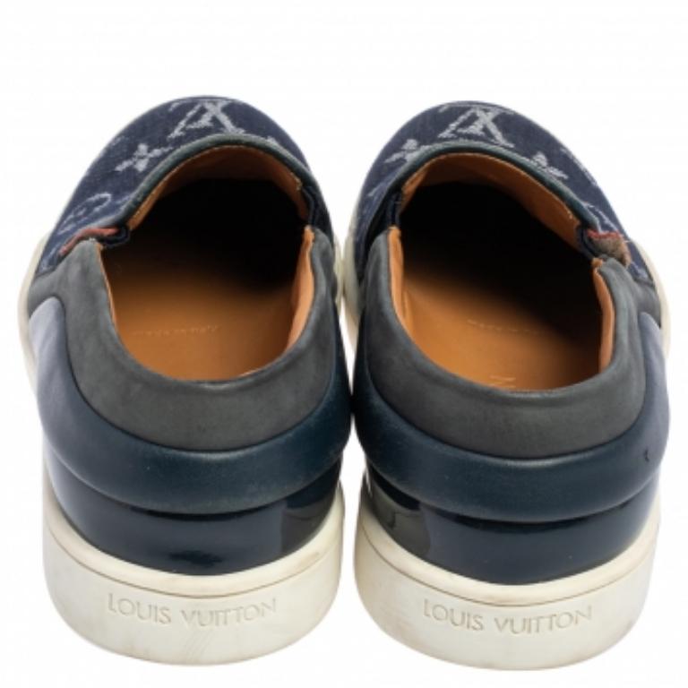 Louis Vuitton Denim Monogram Tempo Slip On Sneakers Size 34 In Good Condition In Dubai, Al Qouz 2