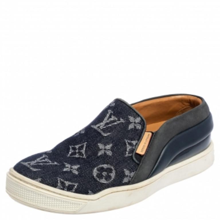 Women's Louis Vuitton Denim Monogram Tempo Slip On Sneakers Size 34