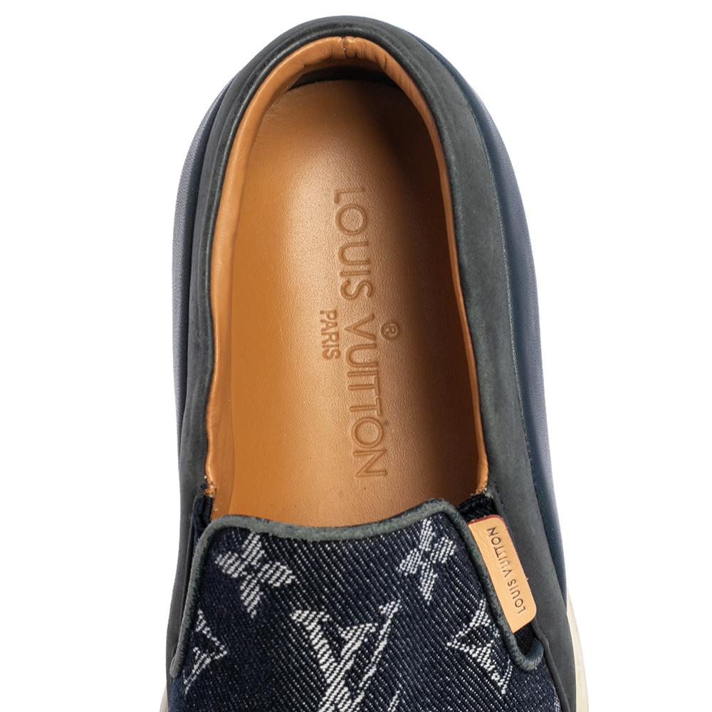 Black Louis Vuitton Denim Monogram Tempo Slip On Sneakers Size 34 For Sale