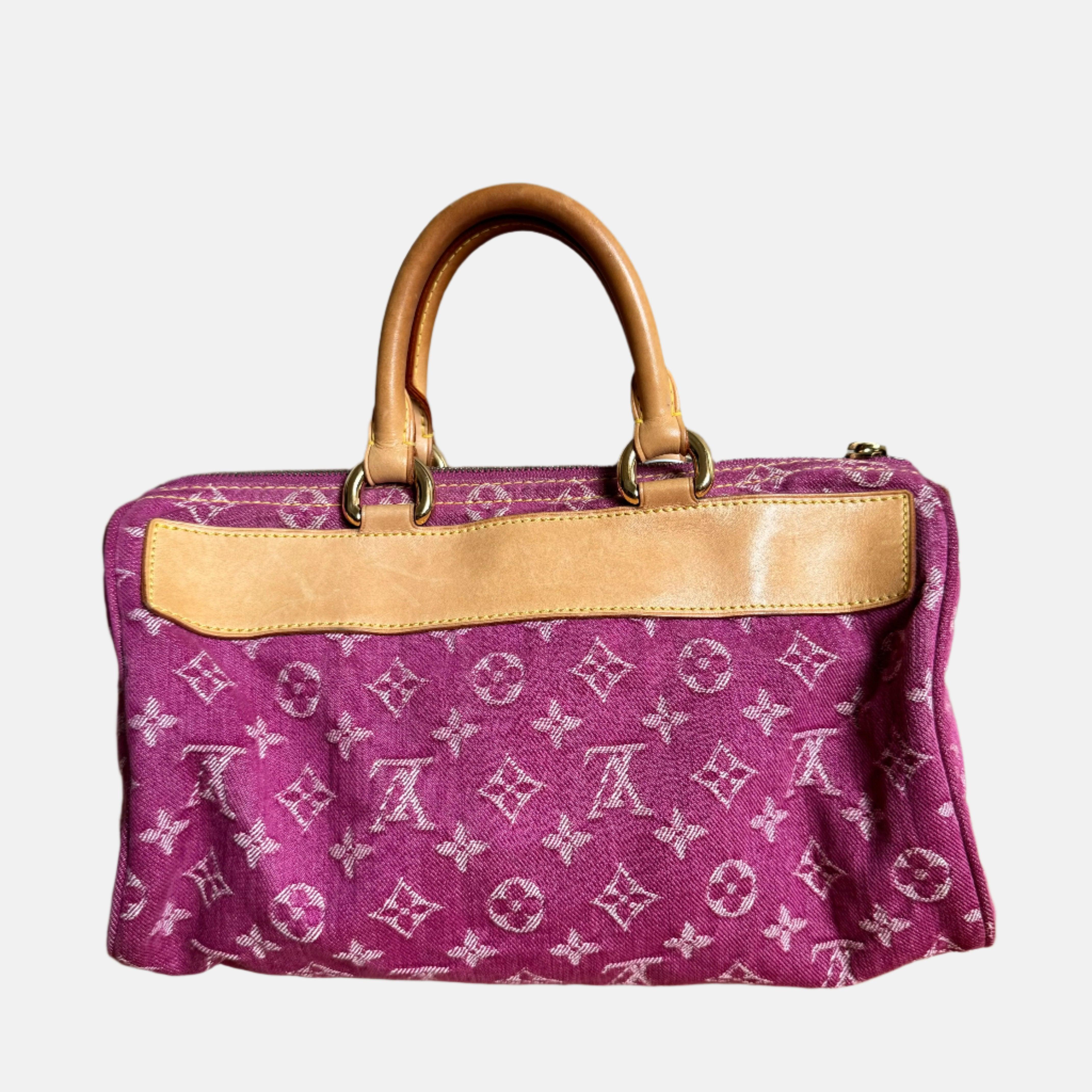 Louis Vuitton Denim Neo Speedy Boston Bag Pink
 These are professional photos of the actual bag.
 CONDITION: Very Good
 Very Good vintage condition. The Handles are slightly dark due to use. Minor stains on the inside and outside. Cracks on the side