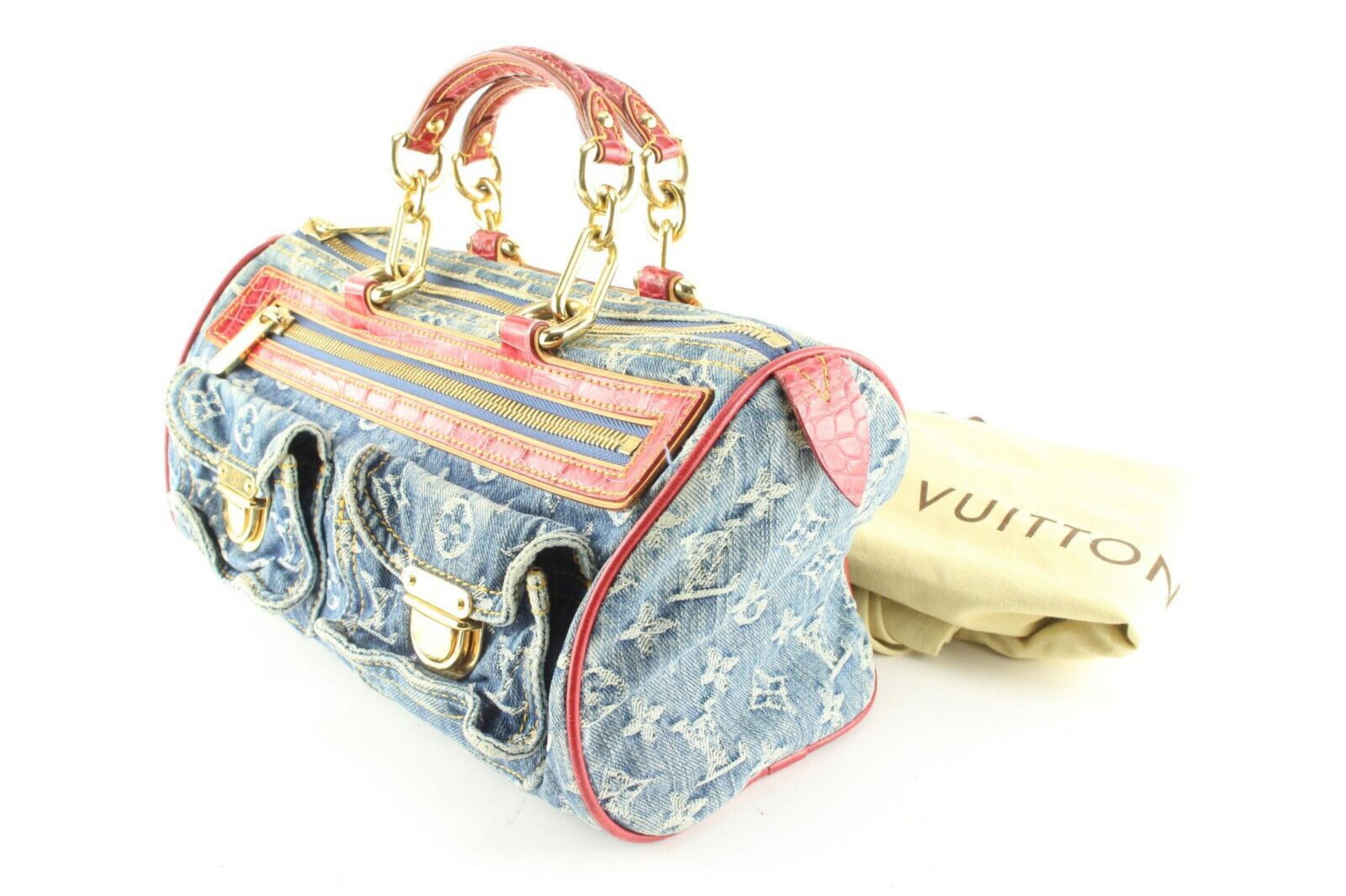 Brown Louis Vuitton Denim Neo Speedy Red Alligator Chain 2LVS525K