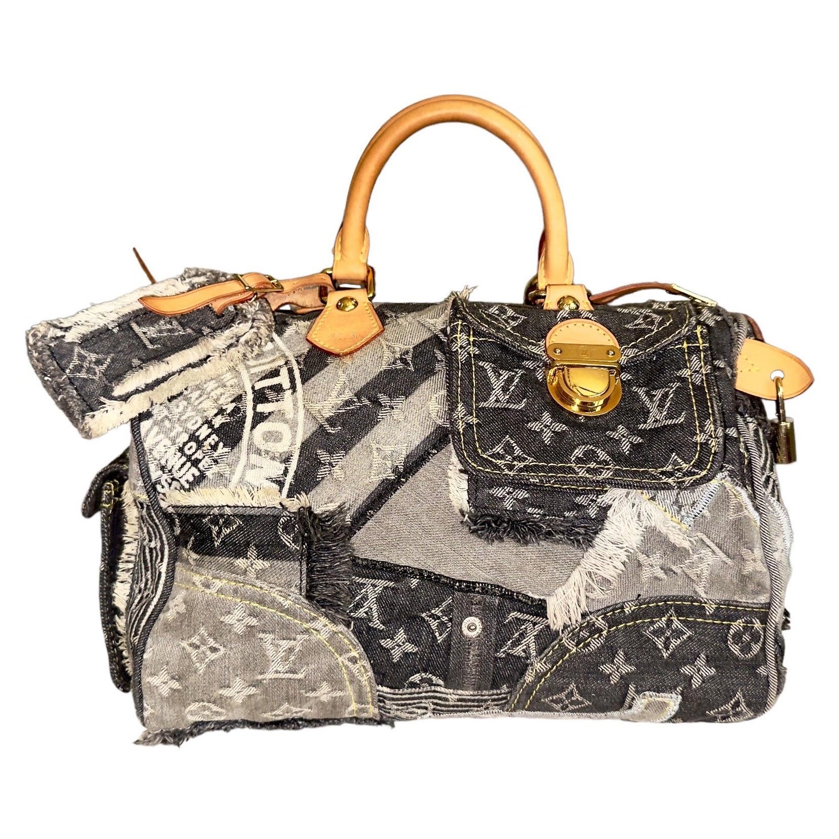 LOUIS VUITTON Denim Patchwork Jeans Speedy 30 Borsa di Marc Jacobs 2007 In condizioni buone a Switzerland, CH