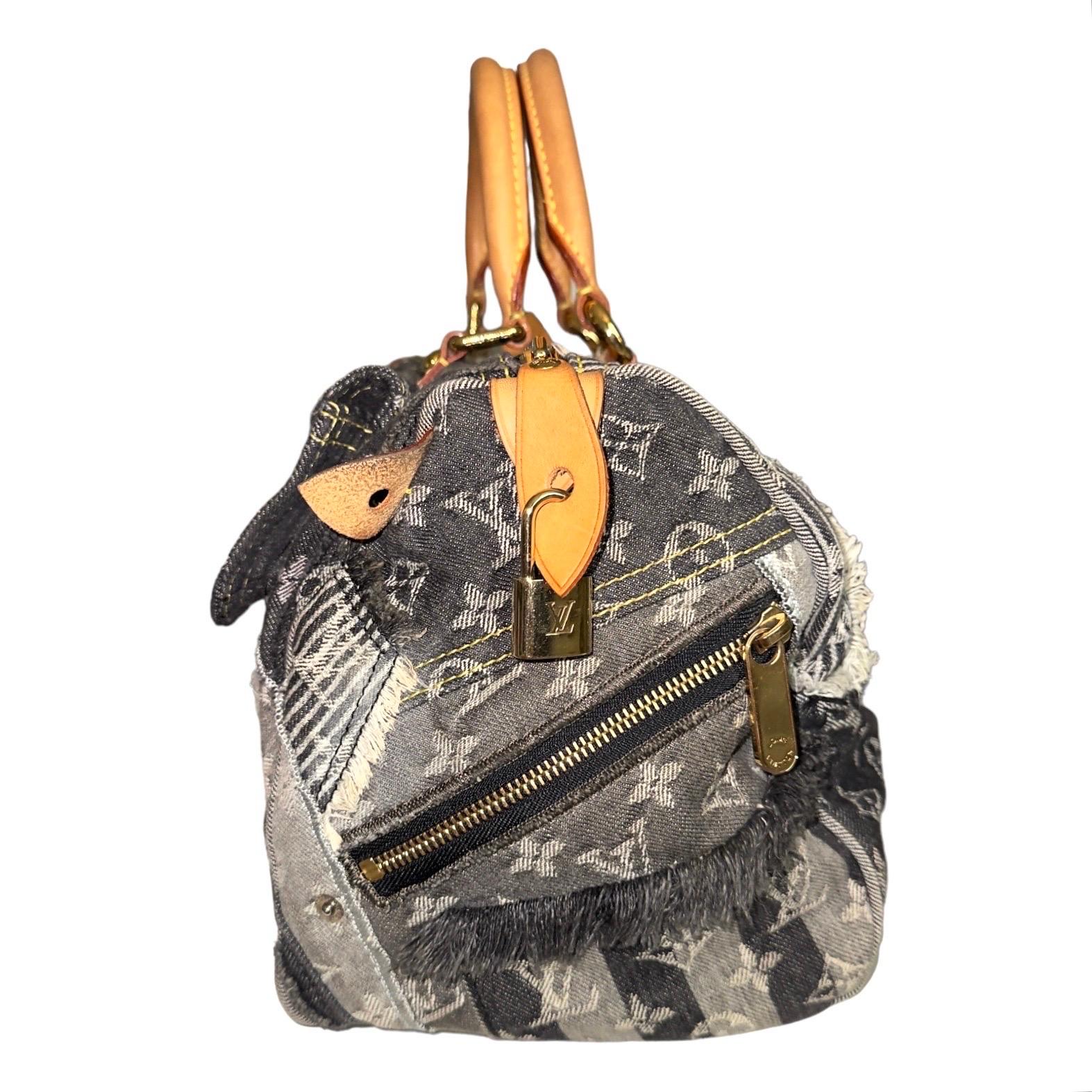LOUIS VUITTON Denim Patchwork Jeans Speedy 30 Bag by Marc Jacobs 2007 In Good Condition In Switzerland, CH