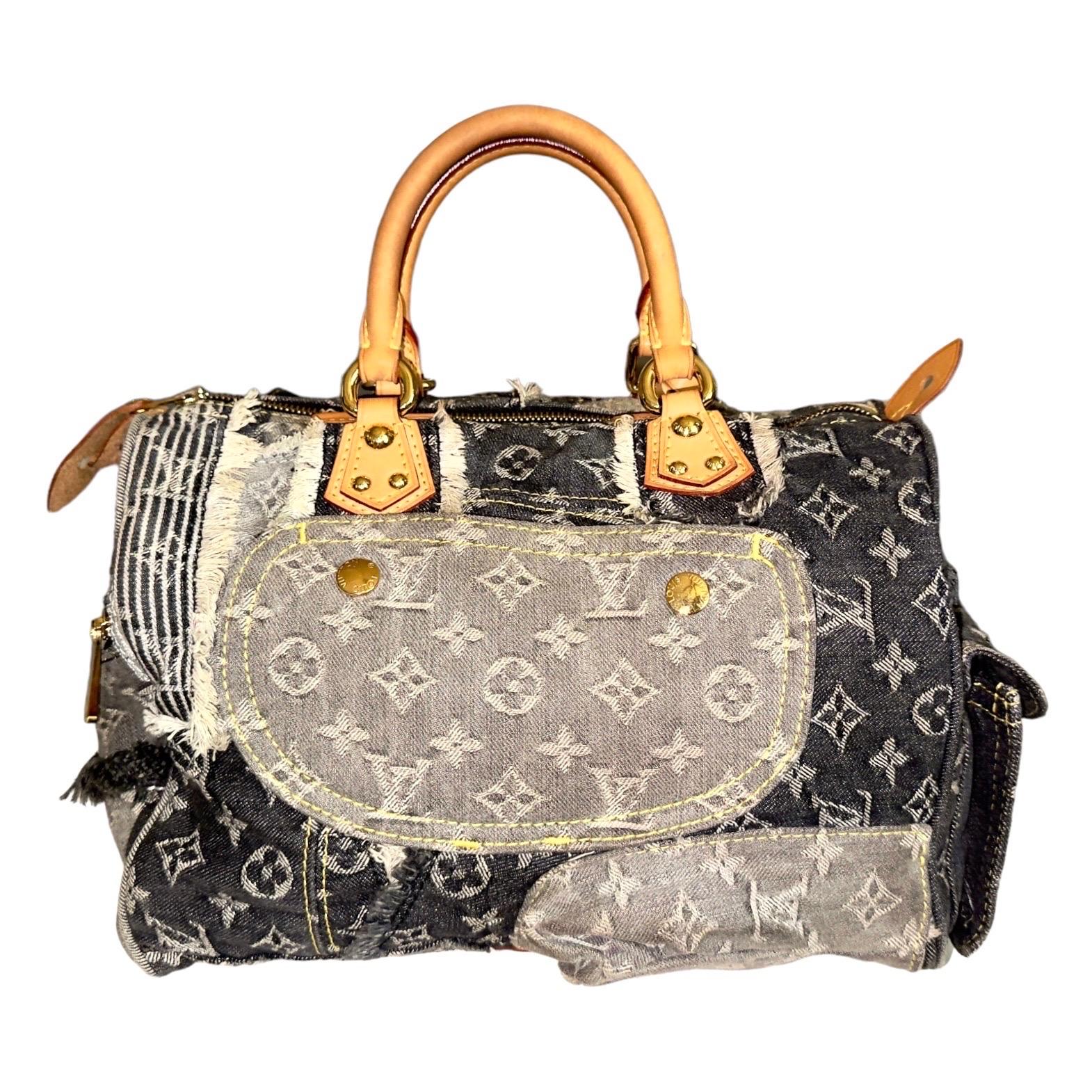 Brown LOUIS VUITTON Denim Patchwork Jeans Speedy 30 Bag by Marc Jacobs 2007